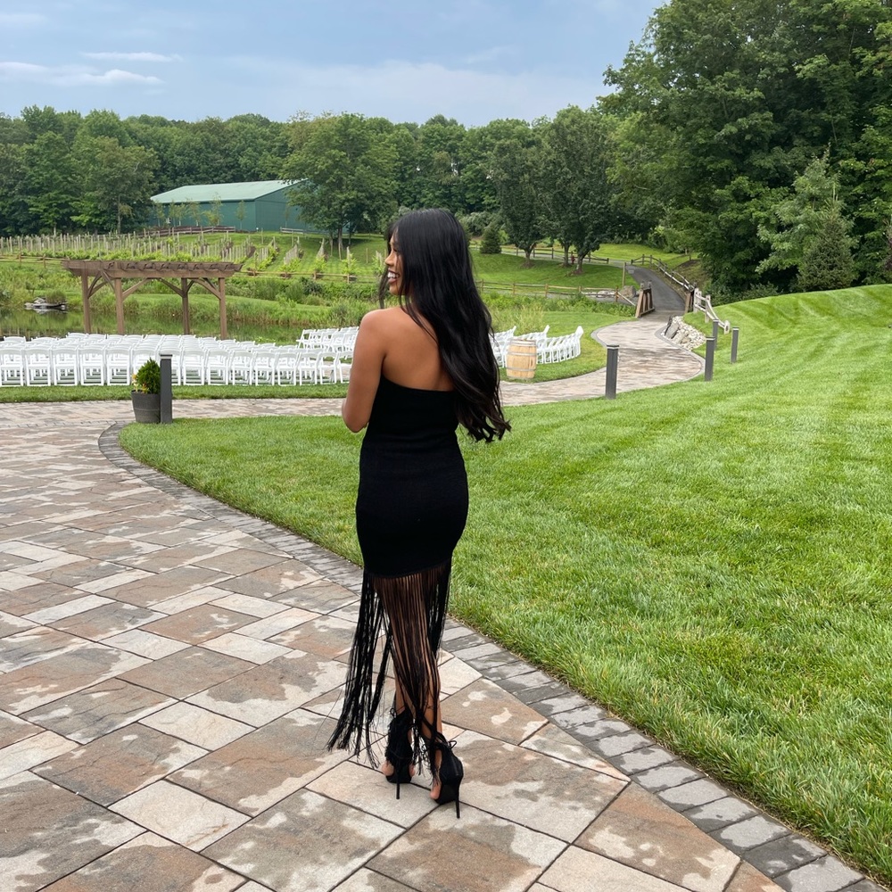 Black fringe cocktail dress